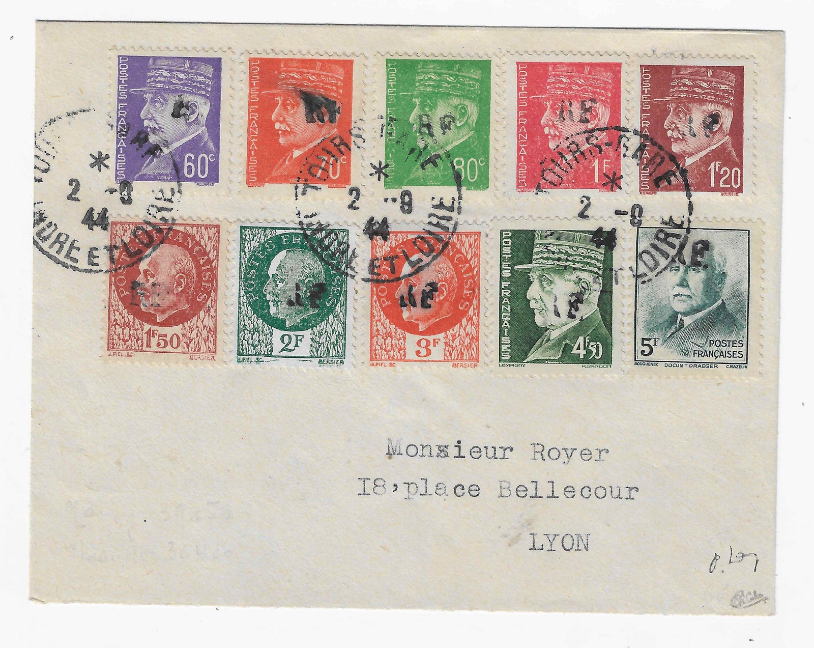 Libération de Tours Gare - n° 1 à 7, 9, 13 et 14 - oblitérés sur lettre - TB - signée et avec certificat papier Calves