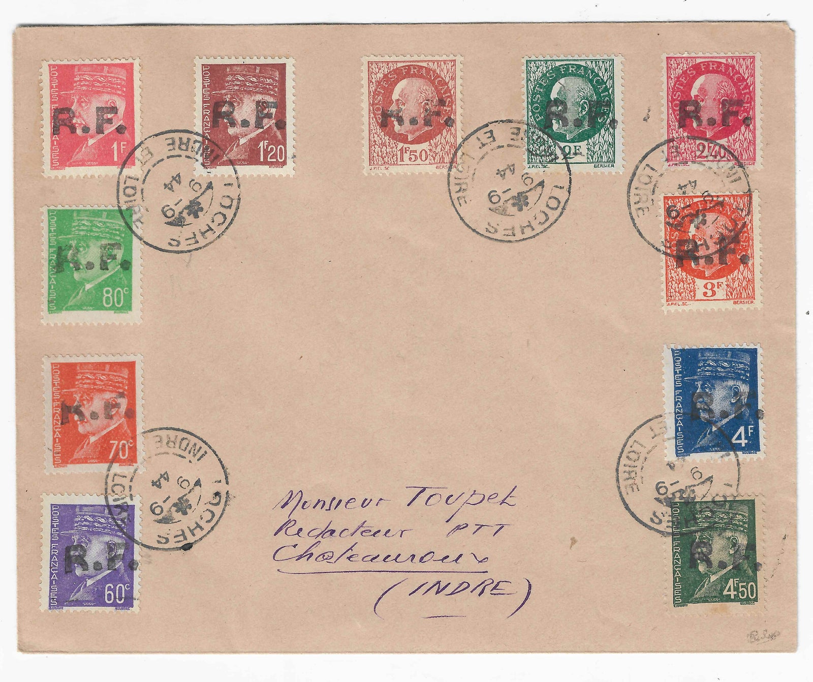 Libération de Loches - n° 8 à 19 - oblitérés sur lettre - TB - signée et avec certificat Calves