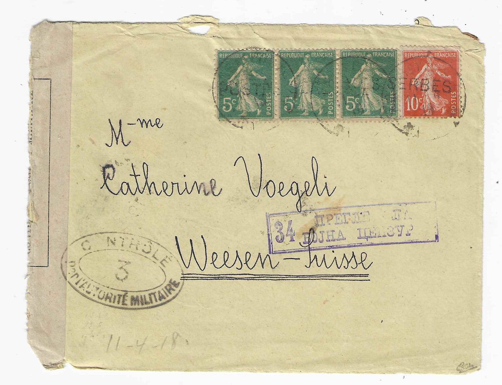 Postes serbes n° 1 et 2 - Semeuse - oblitérés sur lettre recommandée - TB - signée Calves