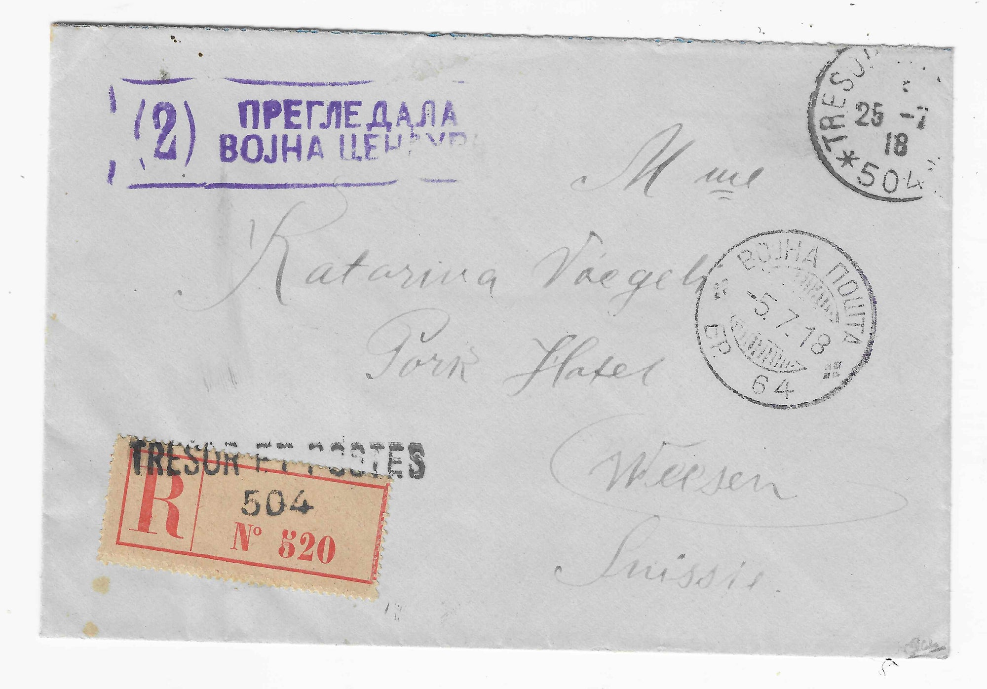 Postes serbes - lettre en franchise militaire - signée Calves