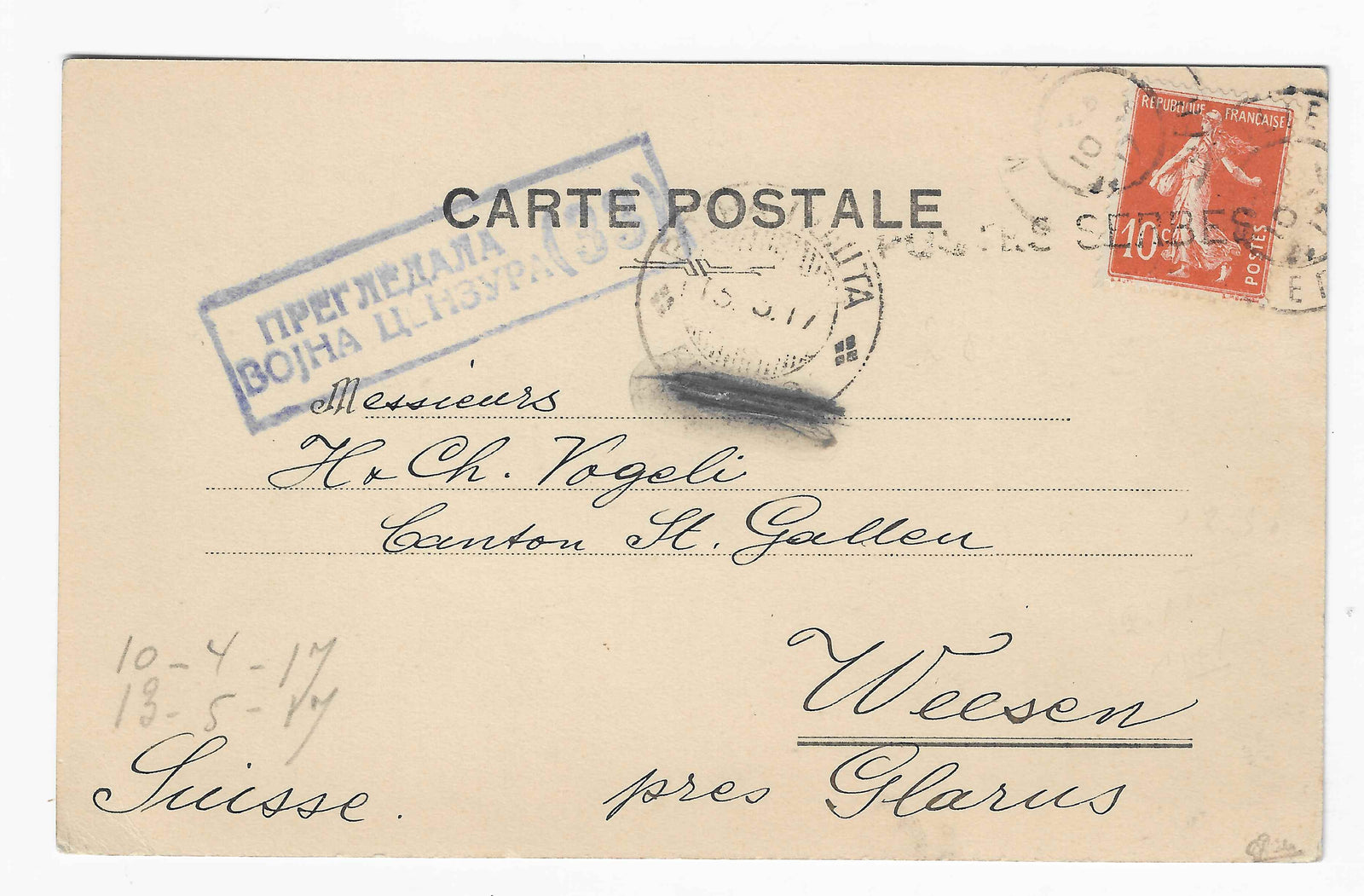 Postes serbes n° 2 - Semeuse - oblitéré sur carte - TB - signée Calves