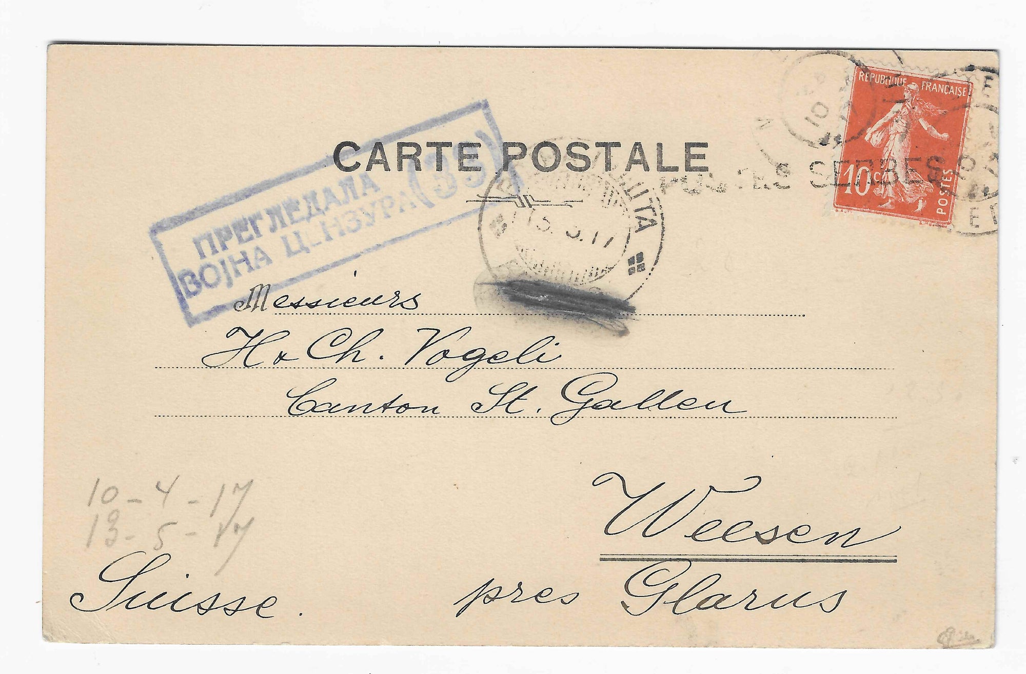 Postes serbes n° 2 - Semeuse - oblitéré sur carte - TB - signée Calves