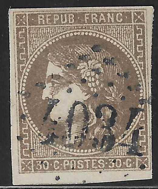 N°47 - Emission de Bordeaux - 30 c. brun - oblitéré - TB - signé Calves