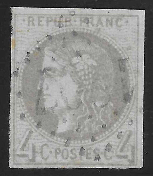 N°41B - émission de Bordeaux - 4 c. gris report 2 - oblitéré - TB - signé Calves et Brun