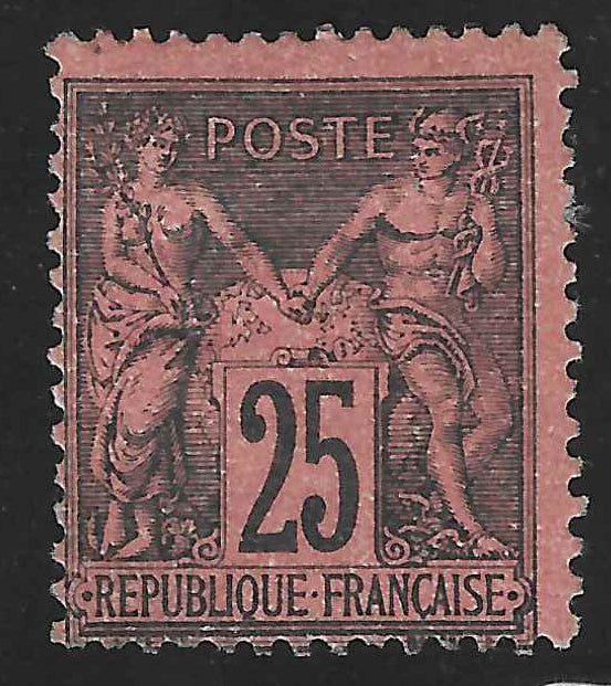 N°91 - Type Sage - 25 c. noir sur rouge (II) - neuf* - signé Calves et Brun et avec certificat Calves