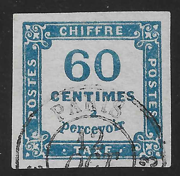 Taxe n° 9 - 60 c. bleu - oblitéré - TB - signé Calves