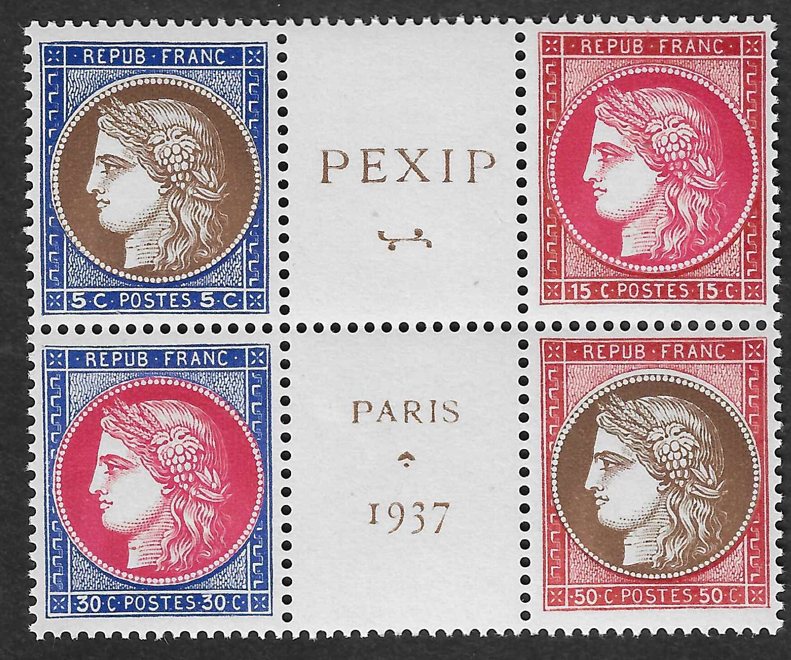 N°YT 348 à 351 - PEXIP - le bloc central - neuf** - SUP - signé et avec certificat Calves