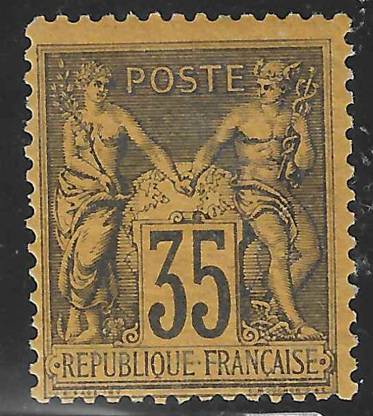 N°93 - Type Sage - 35 c. violet-noir sur jaune (II) - neuf* - TB - signé et avec certificat Calves