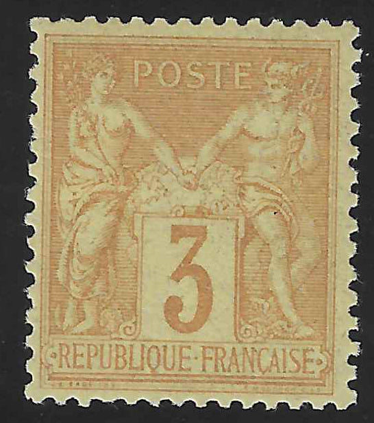 N°86 - Type Sage - 3 c. bistre-jaune (II) - neuf* - TB - signé Calves