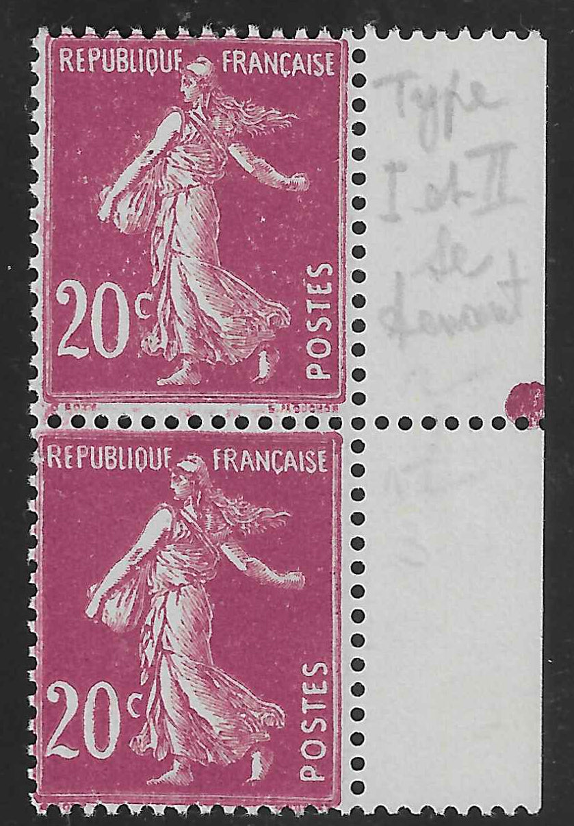 N°YT 190e - Semeuse - paire des types III et V se tenant verticalement - neufs** - SUP - signée Calves