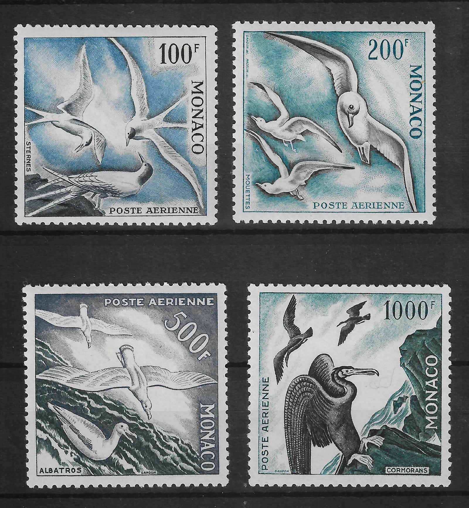 Monaco - poste aérienne n°55 à 58 - oiseaux - neufs** - SUP - signature Calves