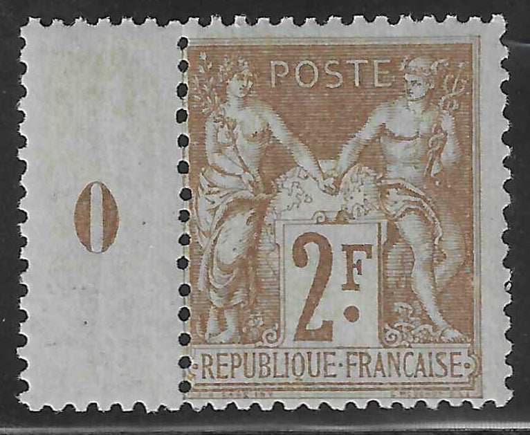 N°YT 105 - Type Sage - 2 fr. bistre sur azuré - neuf** - SUP - signé Calves