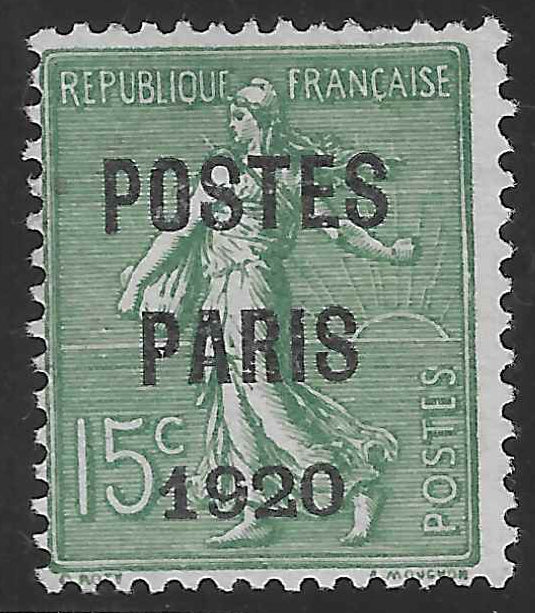 Préoblitéré n°25 - Postes Paris 1920 - sans gomme - TB - signé Brun