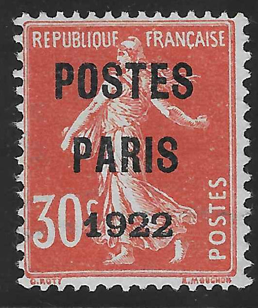 Préoblitéré n°32 - Postes Paris 1922 - sans gomme - TB - signé Calves