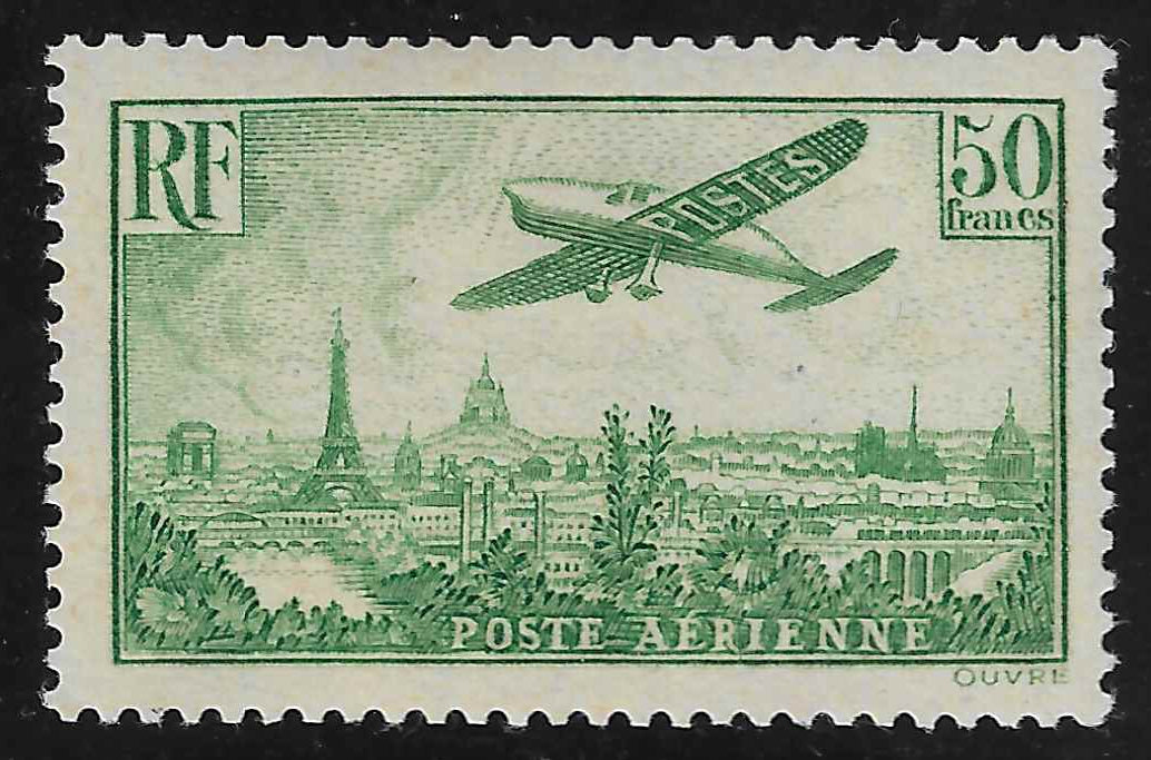 Poste aérienne n°14 - 50 f. vert-jaune - neuf** - TB - signé et avec certificat Calves