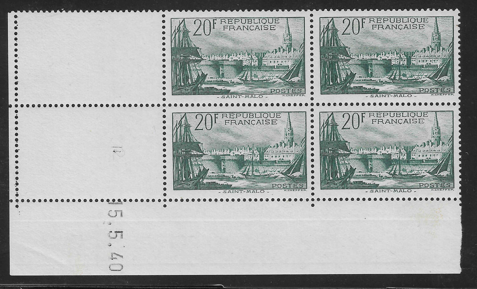 N°YT 394 - Saint-Malo - bloc de 4 exemplaires coin daté - neuf** - SUP - signé Calves