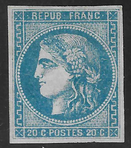 N°46B - Emission de Bordeaux - 20 c. bleu type III report 2 - neuf* - TB - signé Calves et Brun et avec certificat papier Calves