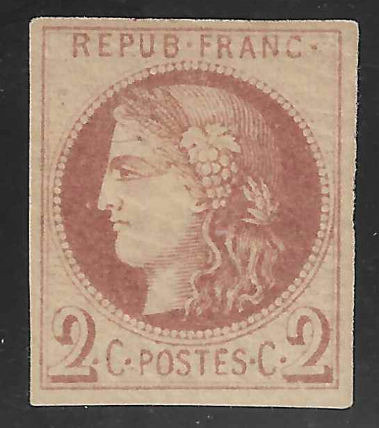 N°40Ad - Emission de Bordeaux - 2 c. brun-rouge report 1 - impression fine de Tours - neuf* - TB - signé Calves et Brun et avec certificats papier Calves et Renon