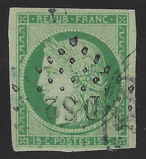 N° 2 - Cérès - 15 c. vert - oblitéré DS2 - B/TB - signé Calves