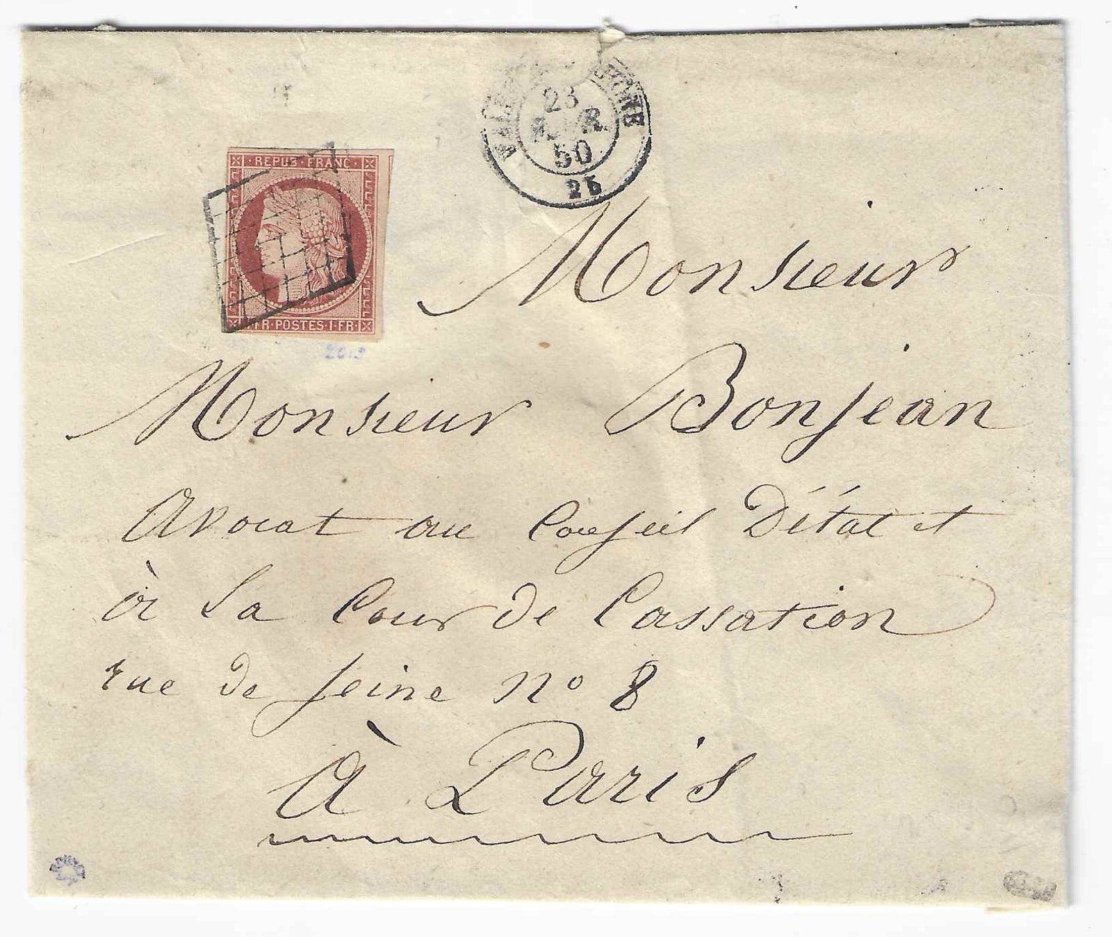 N° 6a - Cérès - 1 fr. carmin clair - sur lettre - TB - signé Calves et Roumet et avec certificat Calves