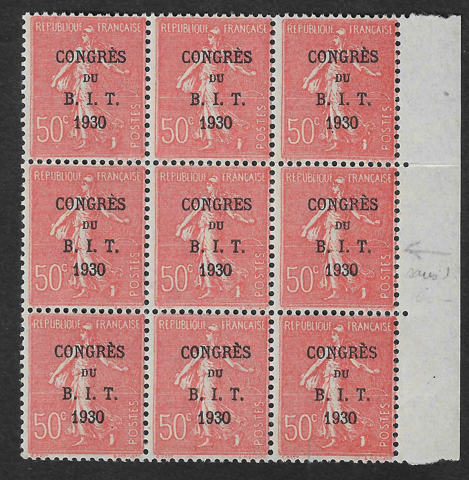 N°YT 264a - Sans accent sur le E dans un bloc de 9 exemplaires- neuf** - SUP - signé Calves