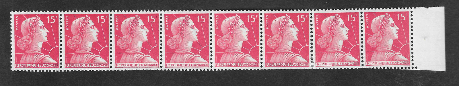 Roulette n°39 - Marianne de Muller - bande horizontale de 8 exemplaires - neuve*/** - TB - signée et avec certificat Calves