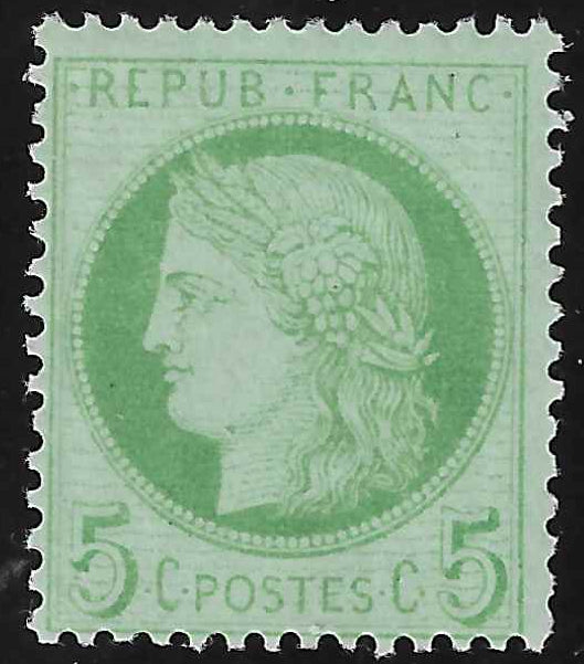 N°53 - Cérès - 5 c. vert-jaune - neuf* - TB - signé Calves