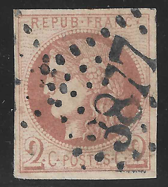 N°40B - Emission de Bordeaux - 2 c. brun-rouge report 2 - oblitéré - TB - signé Calves