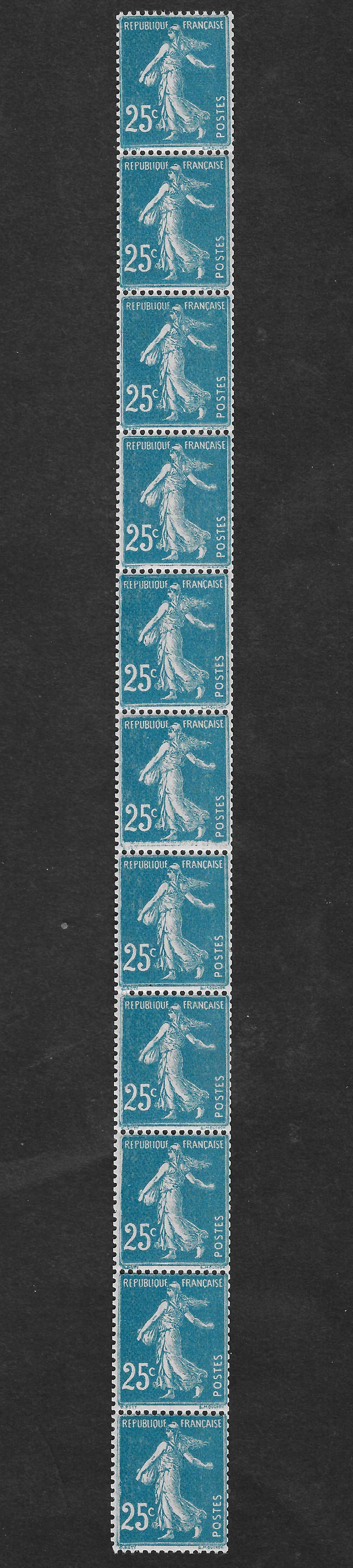 N°YT 140k - issu de roulette - bande verticale de 11 exemplaires - neuve** - TB - signée et avec certificat Calves