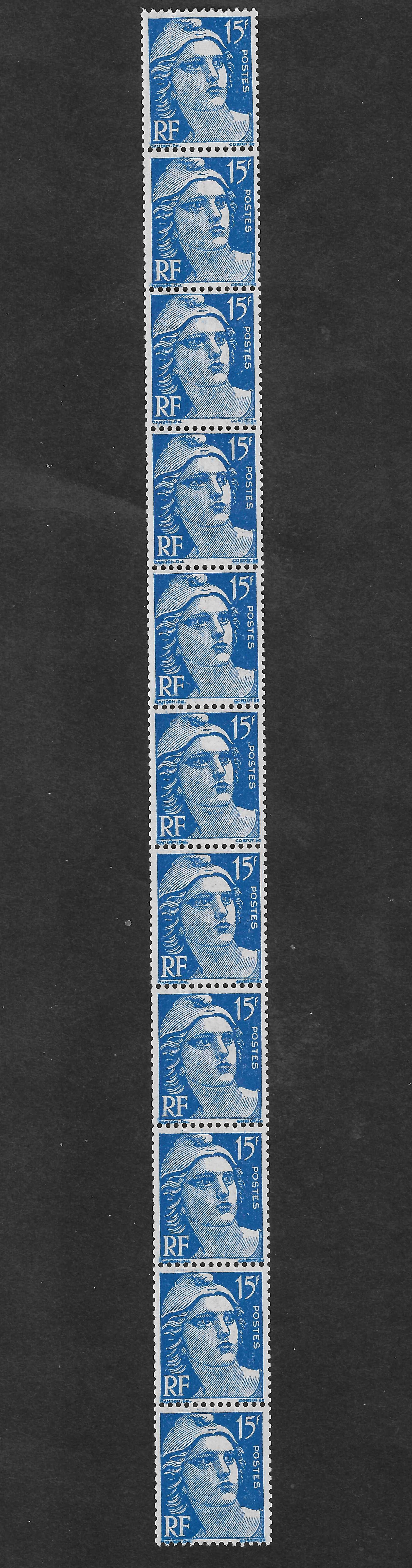 N°YT 886d - issu de roulette - bande verticale de 11 exemplaires - neuve*/** - TB - signée et avec certificat Calves