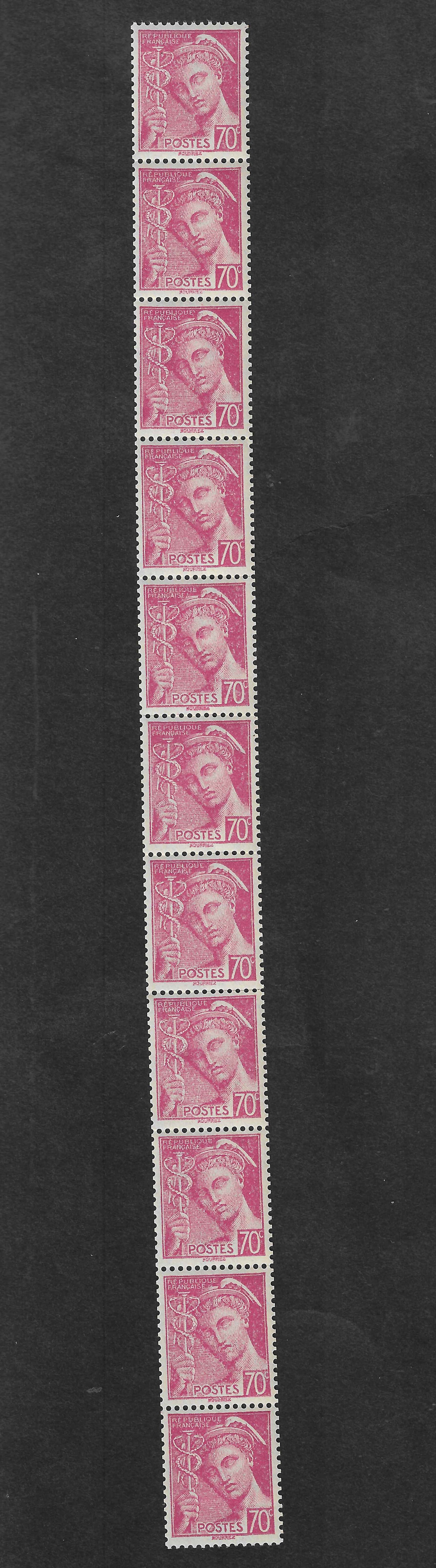 N°YT 416a - issu de roulette - bande verticale de 11 exemplaires - neuve** - SUP - signée et avec certificat papier Calves