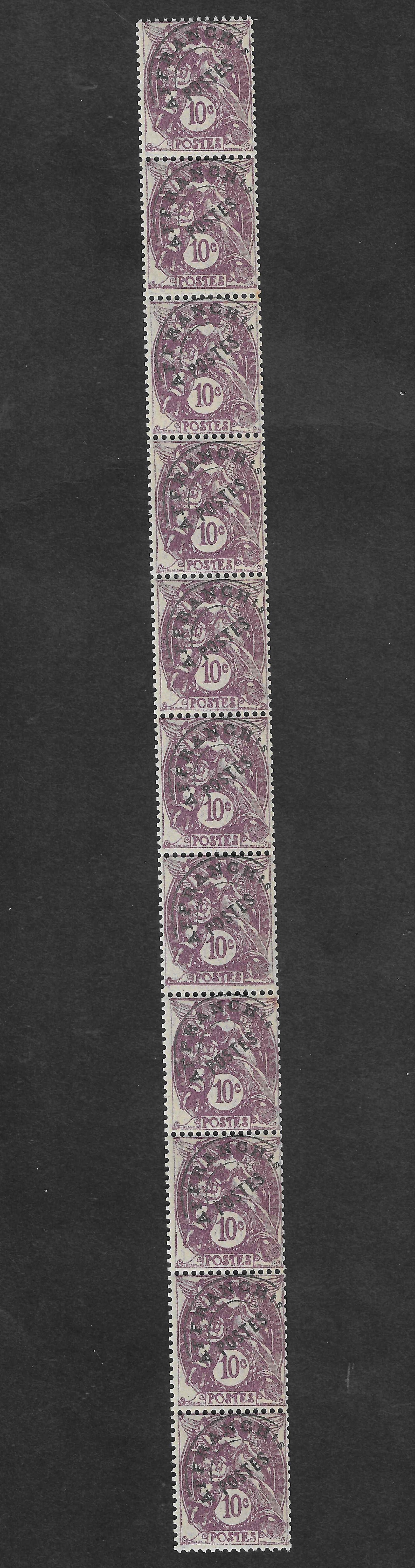 Préoblitéré n°43 - issu de roulette - bande verticale de 11 exemplaires - neuve** - SUP - signée et avec certificat Calves