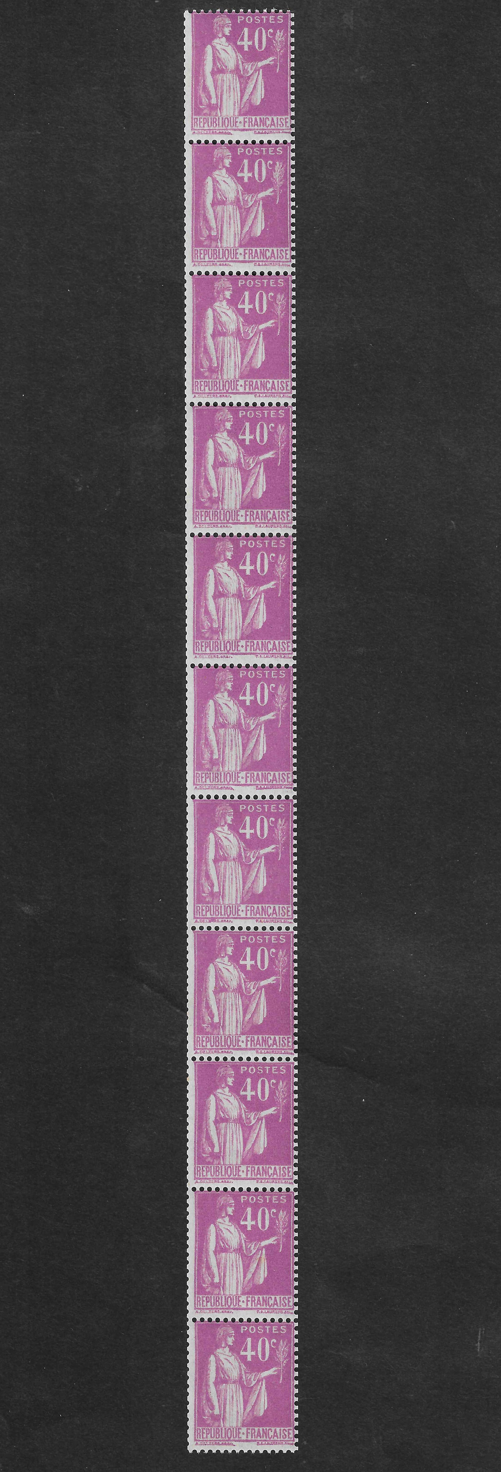 N°YT 281a - issu de roulette - bande verticale de 11 exemplaires - neuve** - SUP - signée et avec certificat papier Calves