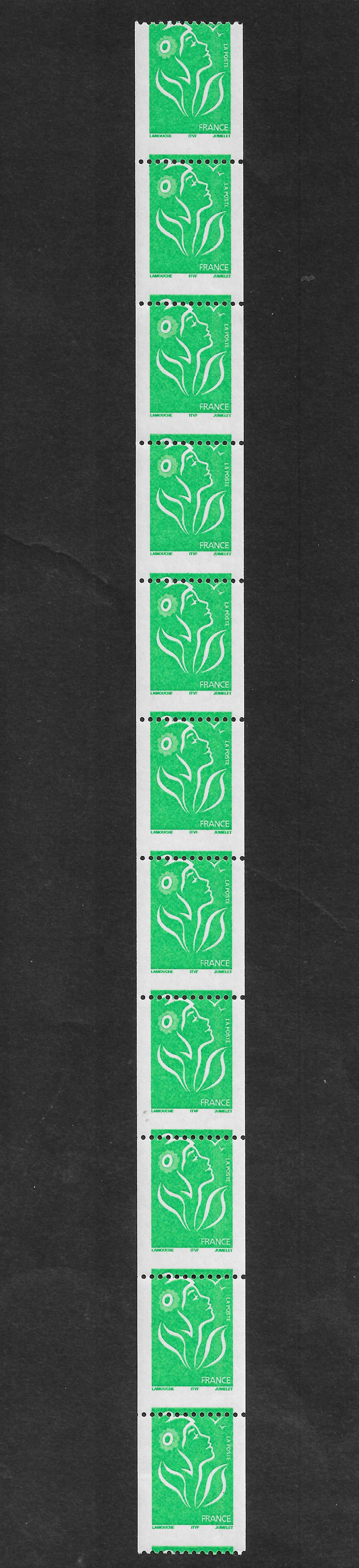 N°Yvert 4239 - issus de roulette - bande verticale de 11 exemplaires avec piquage à cheval - neuve** - SUP - signée Calves