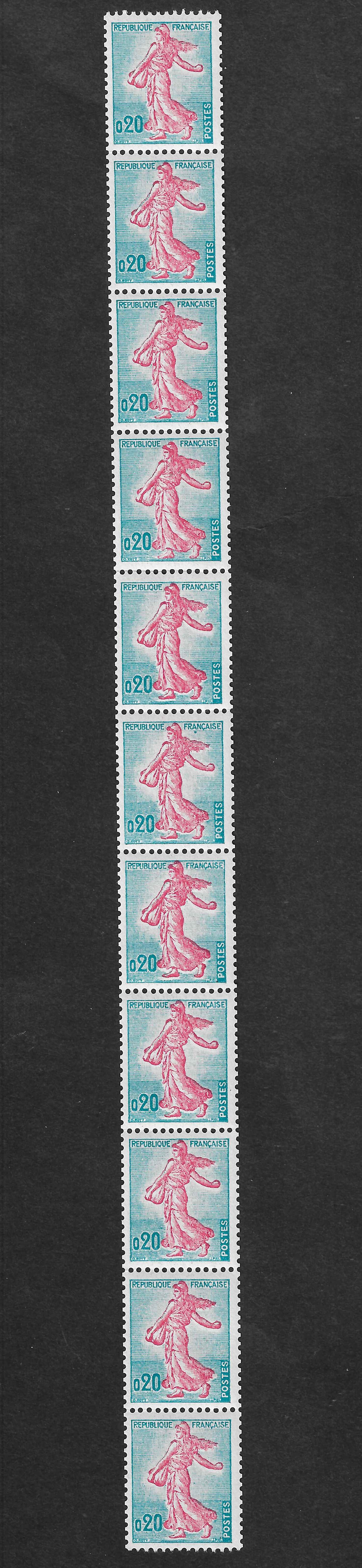 N°Yvert 1233a - issus de roulette - bande verticale de 11 exemplaires- neuve** - SUP - signée Calves