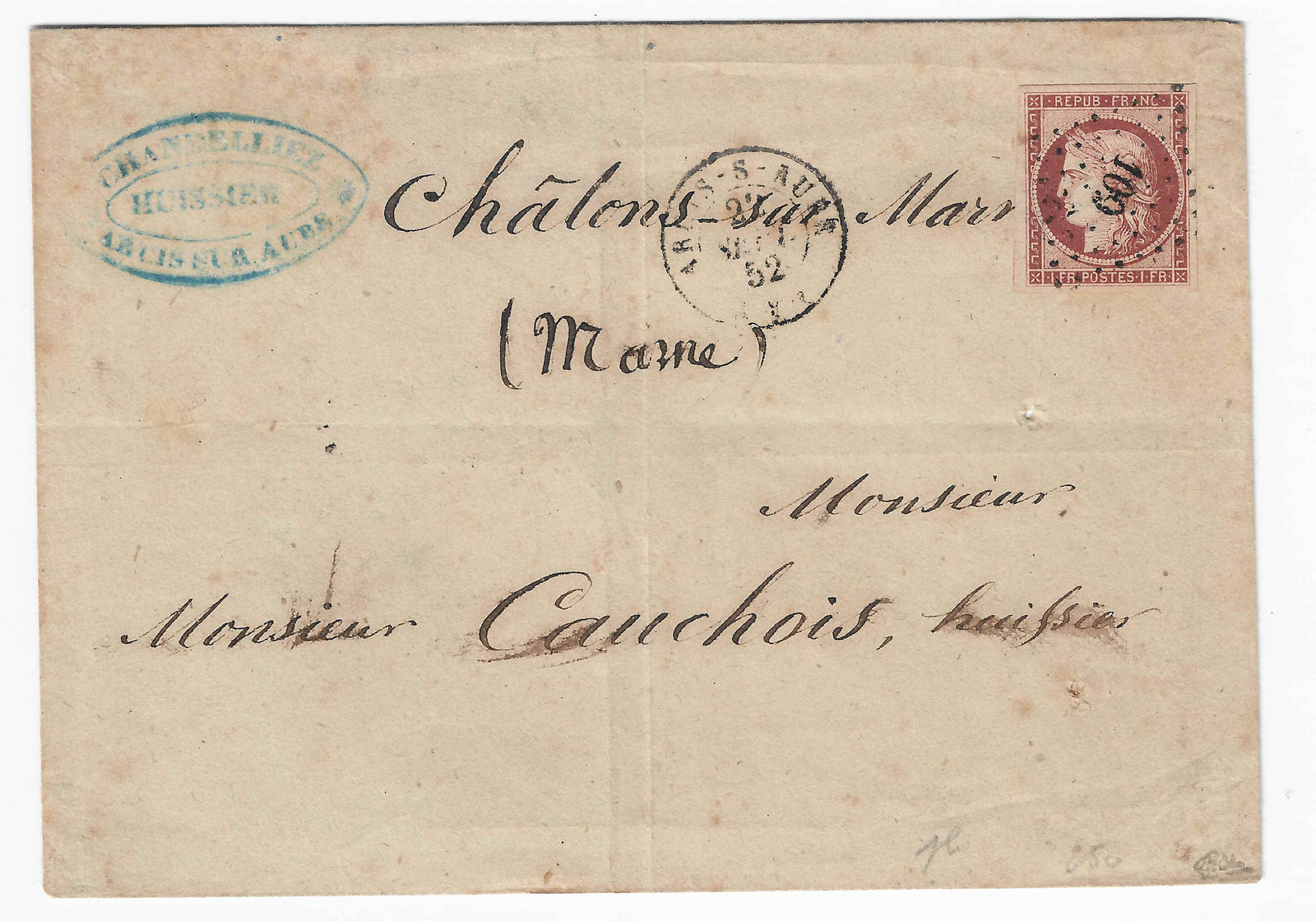 N° 6 - Cérès - 1 fr. carmin - oblitéré étoile sur enveloppe - TB- signé et avec certificat papier Calves