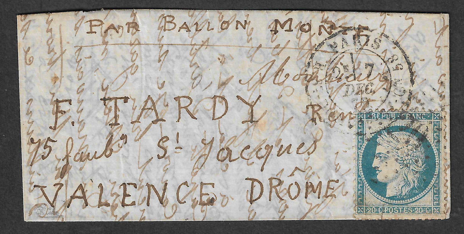 Ballon-monté - avec cachet d'arrivée - TB - signé Calves