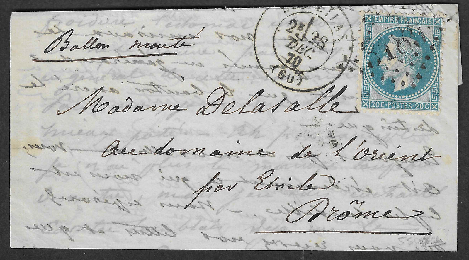 Ballon-monté - avec cachet GC 3189 Les Lilas et cachet d'arrivée - TB - signé Calves