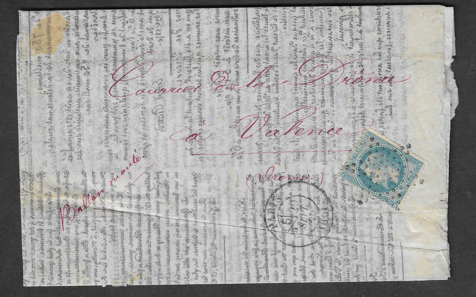 Ballon-monté - correspondance Havas - cachet d'arrivée - TB - signée Calves et avec certificat Calves