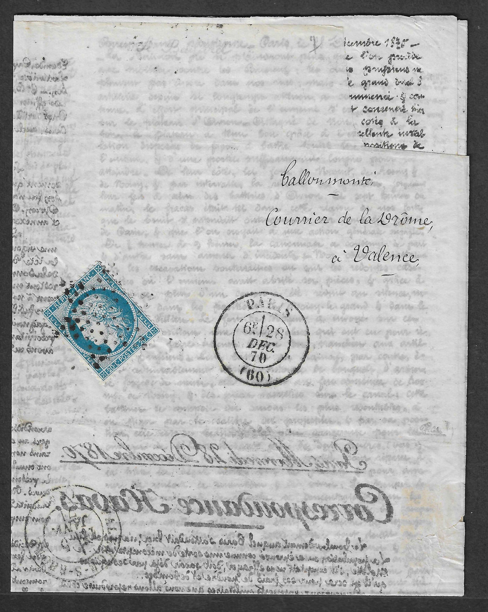 Ballon-monté - correspondance Havas - cachet d'arrivée - TB - signée Calves et avec certificat Robineau