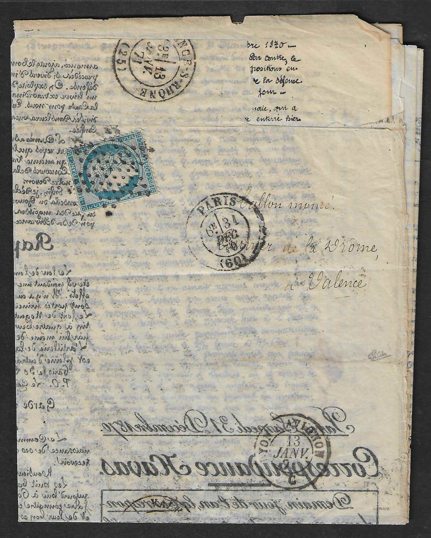 Ballon-monté - correspondance Havas - cachet d'arrivée - TB - signée Calves et avec certificat Calves