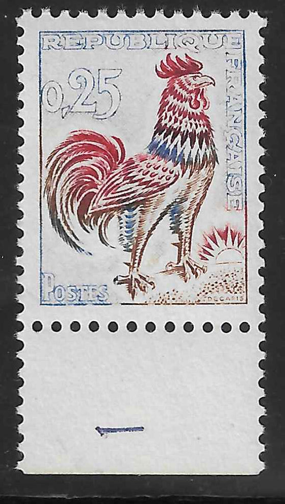 N°Yvert 1331d - coq fluo - neuf** - SUP - signé Scheller et avec certificat Calves