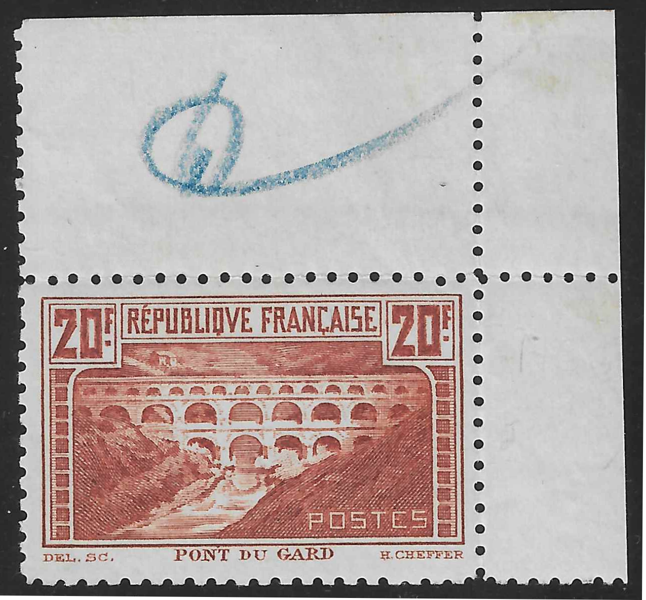 N°YT 262B - Pont du Gard - dentelé 11 - neuf** - SUP - signé et avec certificat papier Calves