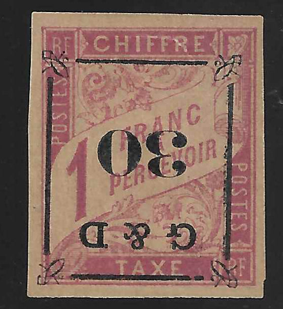 Guadeloupe - taxe n°14k - surcharge renversée - neuf* - TB - signé et avec certificat papier Calves