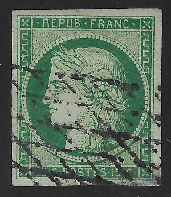 N° 2 - Cérès - 15 c. vert - oblitéré grille sans fin - TB - signé et avec certificat Calves