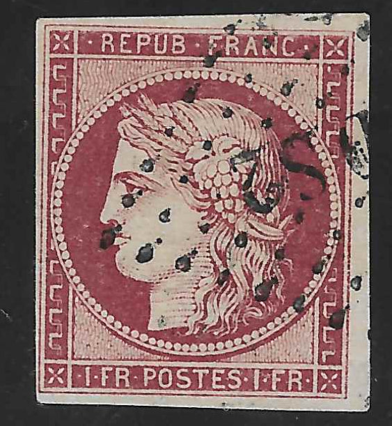 N° 6 - Cérès - 1 fr. carmin - oblitéré - TB - signé et avec certificat Calves