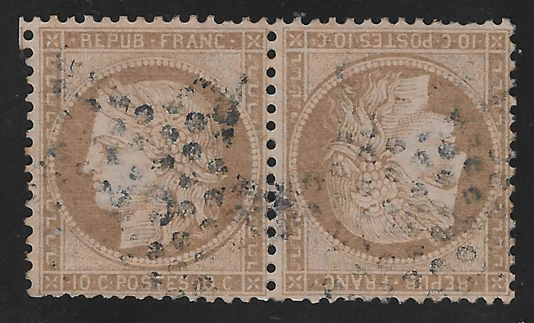 N°58c - Cérès - 10 c. brun sur rose - paire tête-bêche - oblitérée - signée et avec certificats papier Calves et Diena