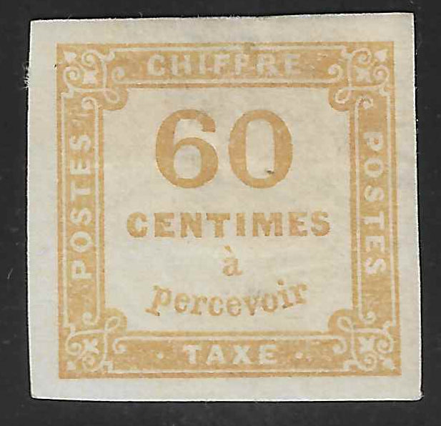 Taxe n° 8 - 60 c. jaune-bistre - neuf* - TB - signé et avec certificat Calves