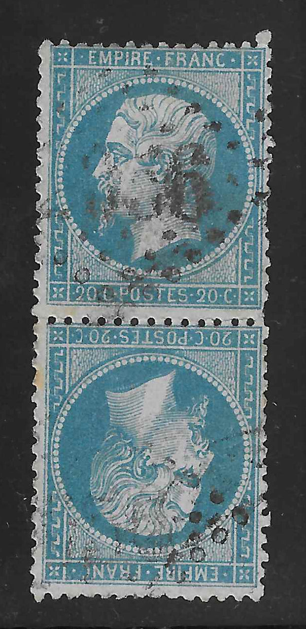 N°22b - Empire - 20 c. bleu - tête-bêche - oblitéré - signé et avec certificats Calves et Royal Philatelic Society