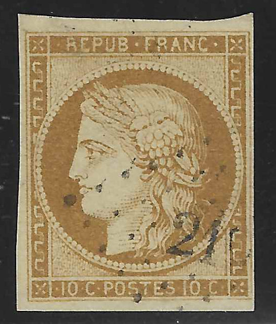 N° 1 - Cérès - 10 c. bistre-jaune - oblitéré - TB - signé Calves